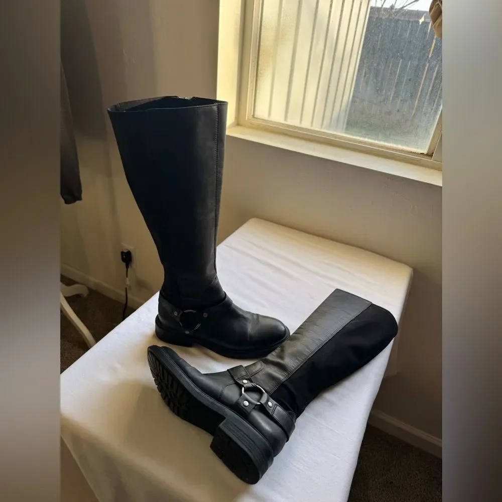 Y2K Nine West Classic Black Leather Riding Boots Ankle Buckle Accent. Size 6